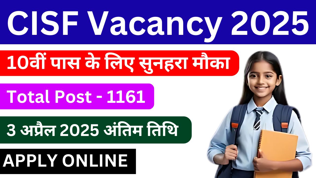 CISF Vacancy 2025 :- 10वीं पास के लिए सुनहरा मौका, सीआईएसएफ के आवेदन शुरू